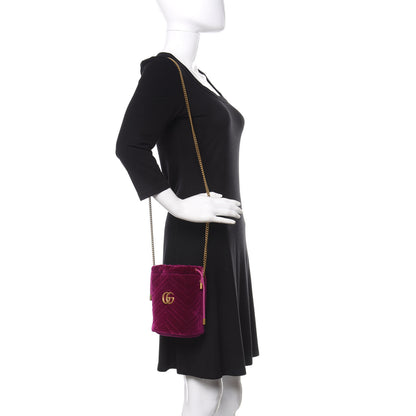 Gucci Velvet Matelasse Mini GG Marmont 2.0 Bucket Bag Fuchsia Violet Cyclamen 2 of 9