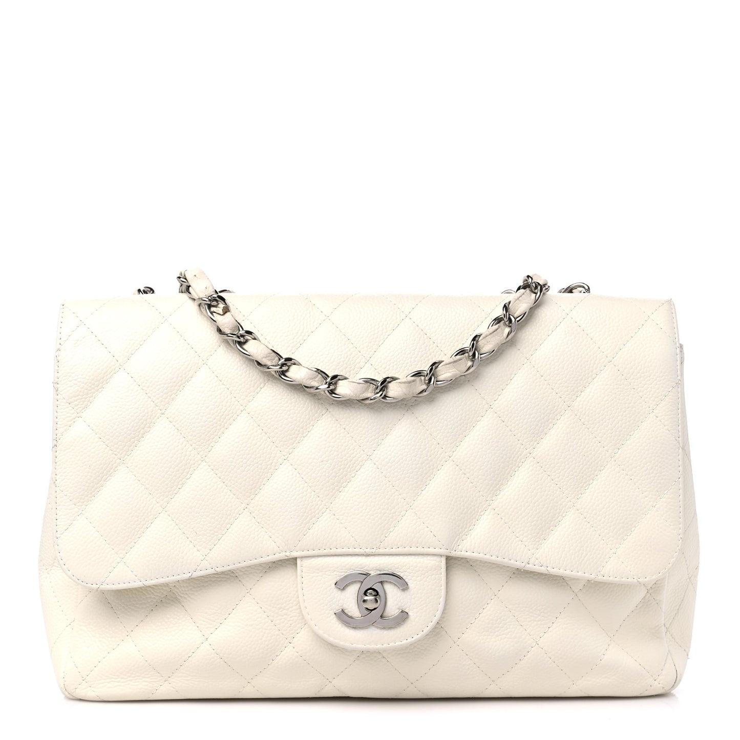 Caviar Quilted Jumbo Single Flap White