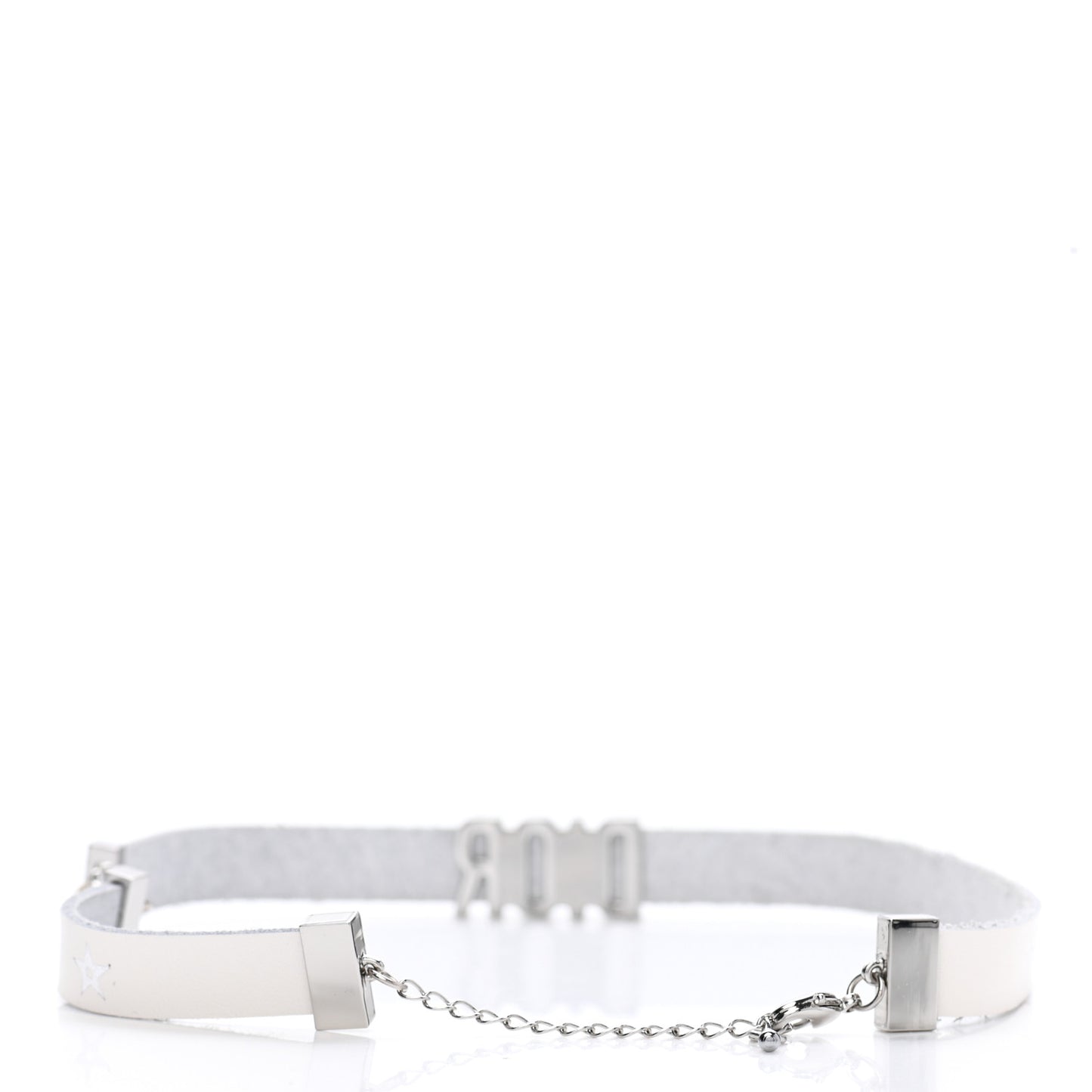 Calfskin Star Dior Logo Choker Necklace White