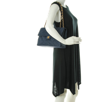 Chanel Toile Quilted Jumbo Single Flap Dark Blue 2 of 8