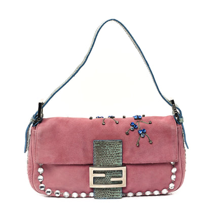 Fendi Velvet Snakeskin Beaded Crystal Baguette Pink 1 of 11