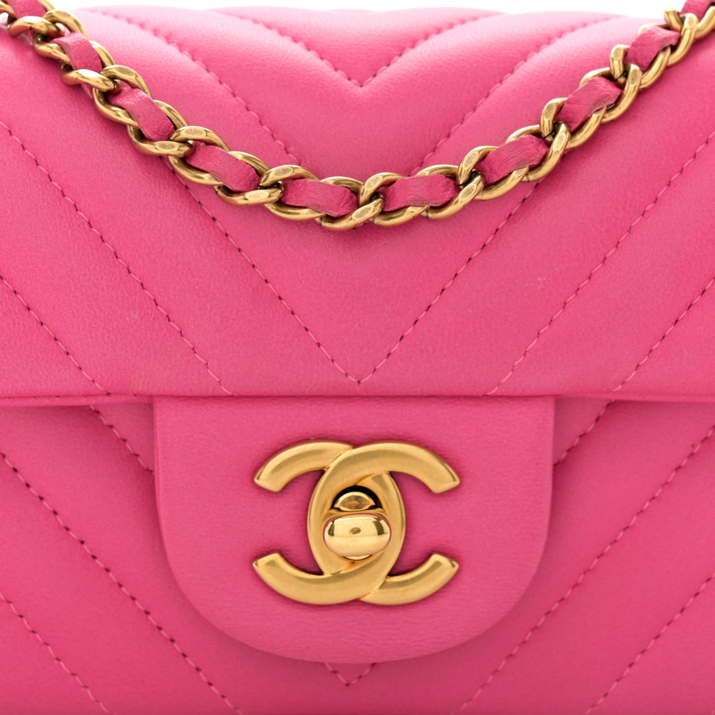 Lambskin Chevron Quilted Extra Mini Rectangular Flap Dark Pink