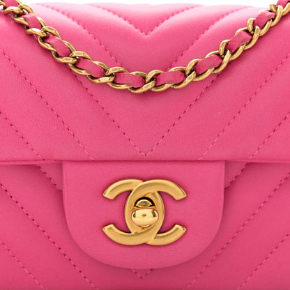 Chanel Lambskin Chevron Quilted Extra Mini Rectangular Flap Dark Pink 9 of 13