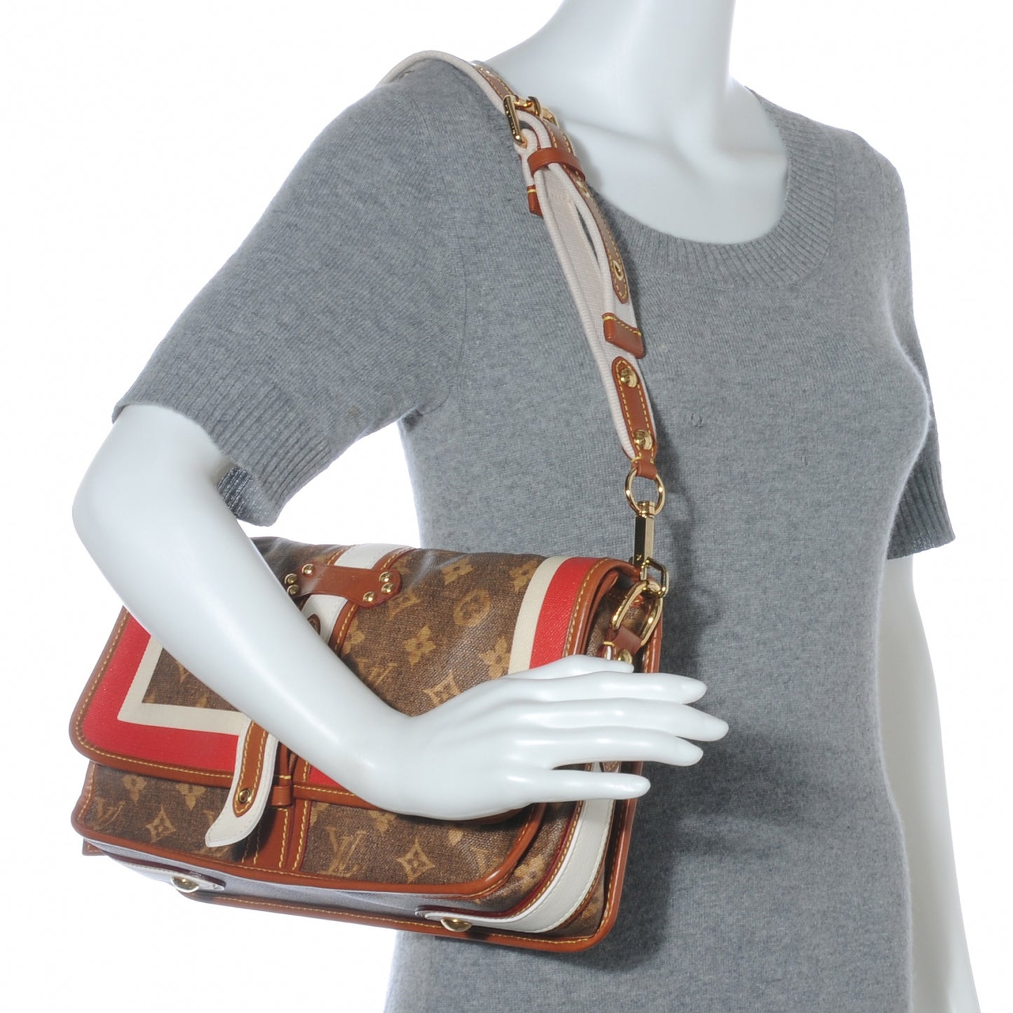 Monogram Tisse Rayures Clutch Red