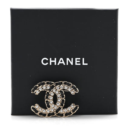 Chanel Lambskin Crystal Vintage Allure CC Chain Brooch Black Gold 4 of 4