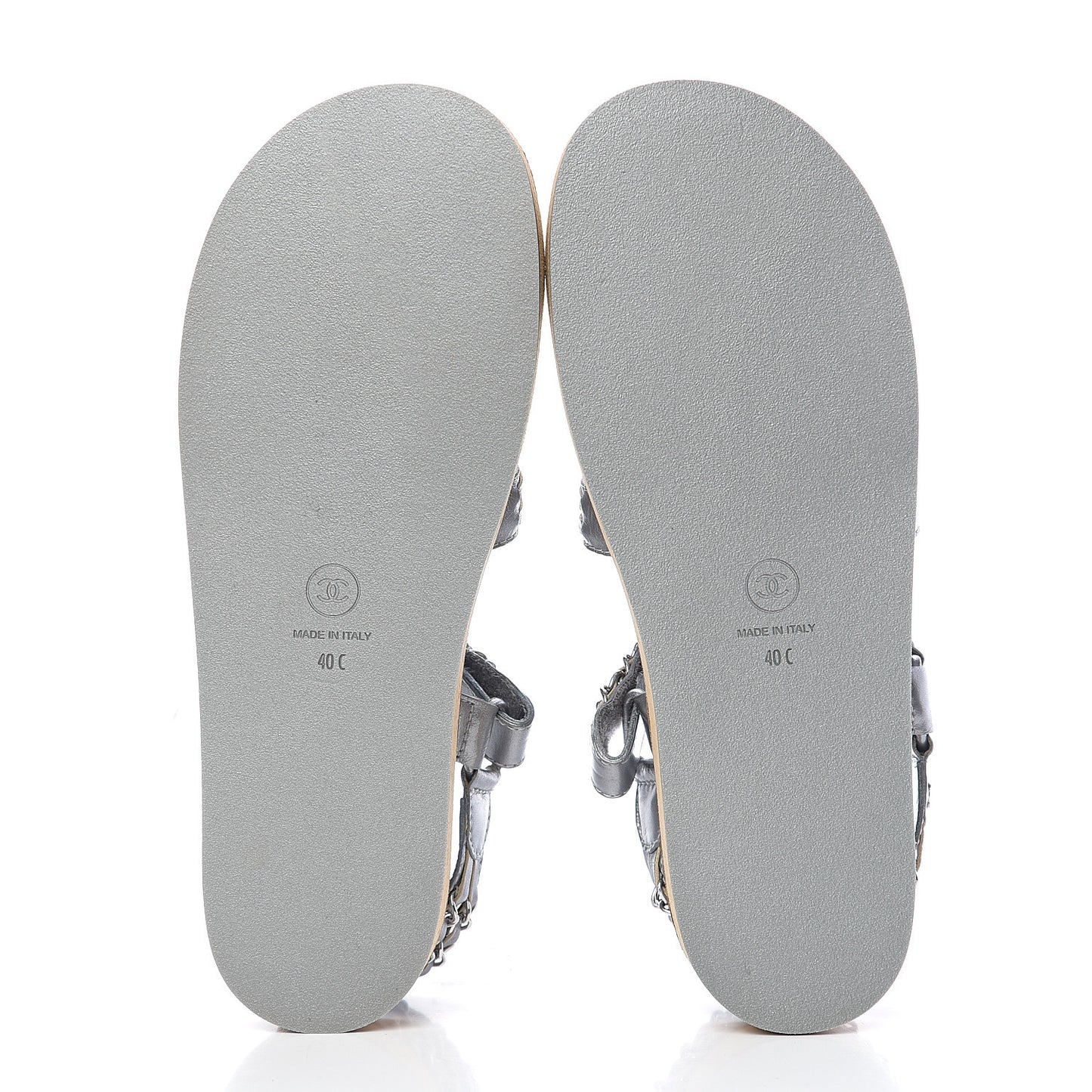 Metallic Calfskin Chain Flat Sandals 40 Silver