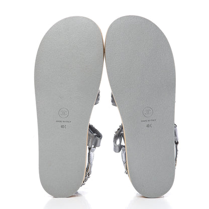 Chanel Metallic Calfskin Chain Flat Sandals 40 Silver 5 of 7
