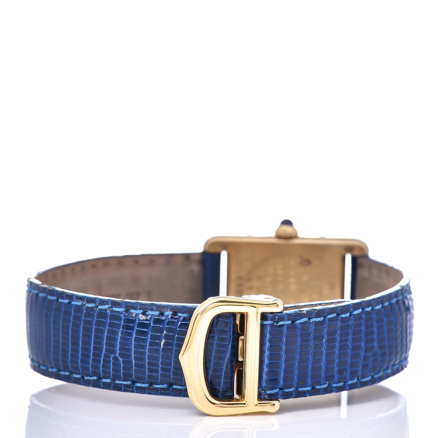 Sterling Silver Vermeil Lizard 20mm Must de Cartier Tank Quartz Watch Blue