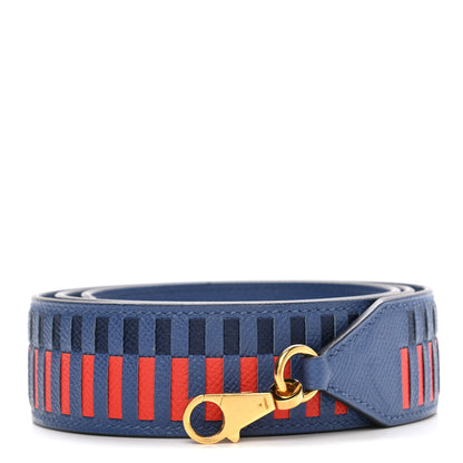 Hermes Epsom 40mm Tressage Shoulder Strap Bleu Brighton Capucine Bleu Saphir 1 of 5