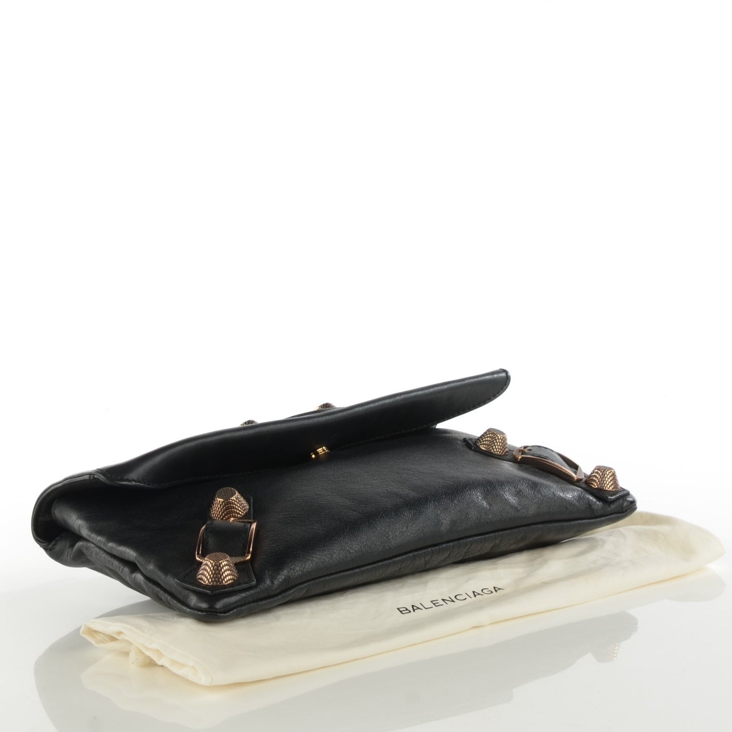 Agneau Giant 21 Rose Gold Hardware Envelope Clutch Black