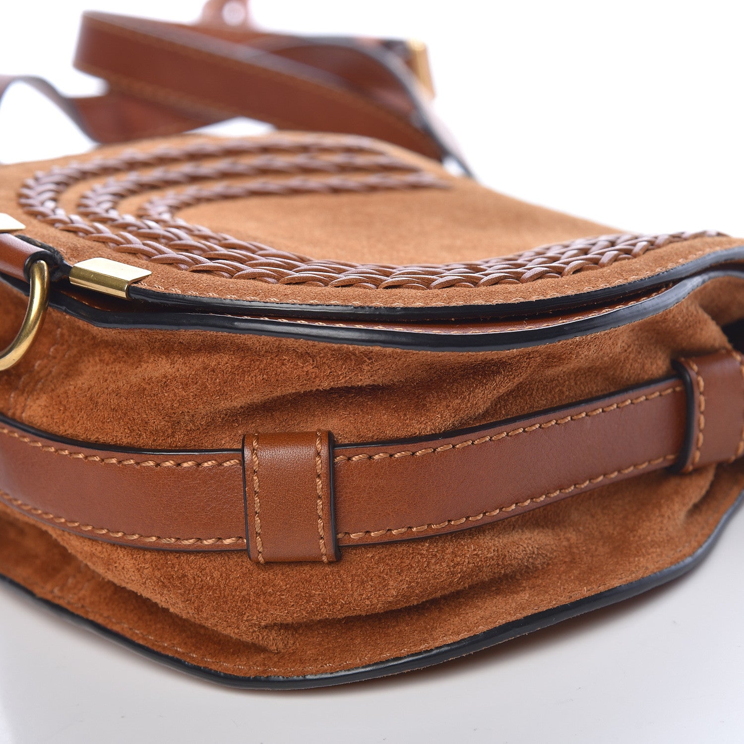 Chloe Suede Calfskin Braided Mini Marcie Round Crossbody Bag Caramel 10 of 15