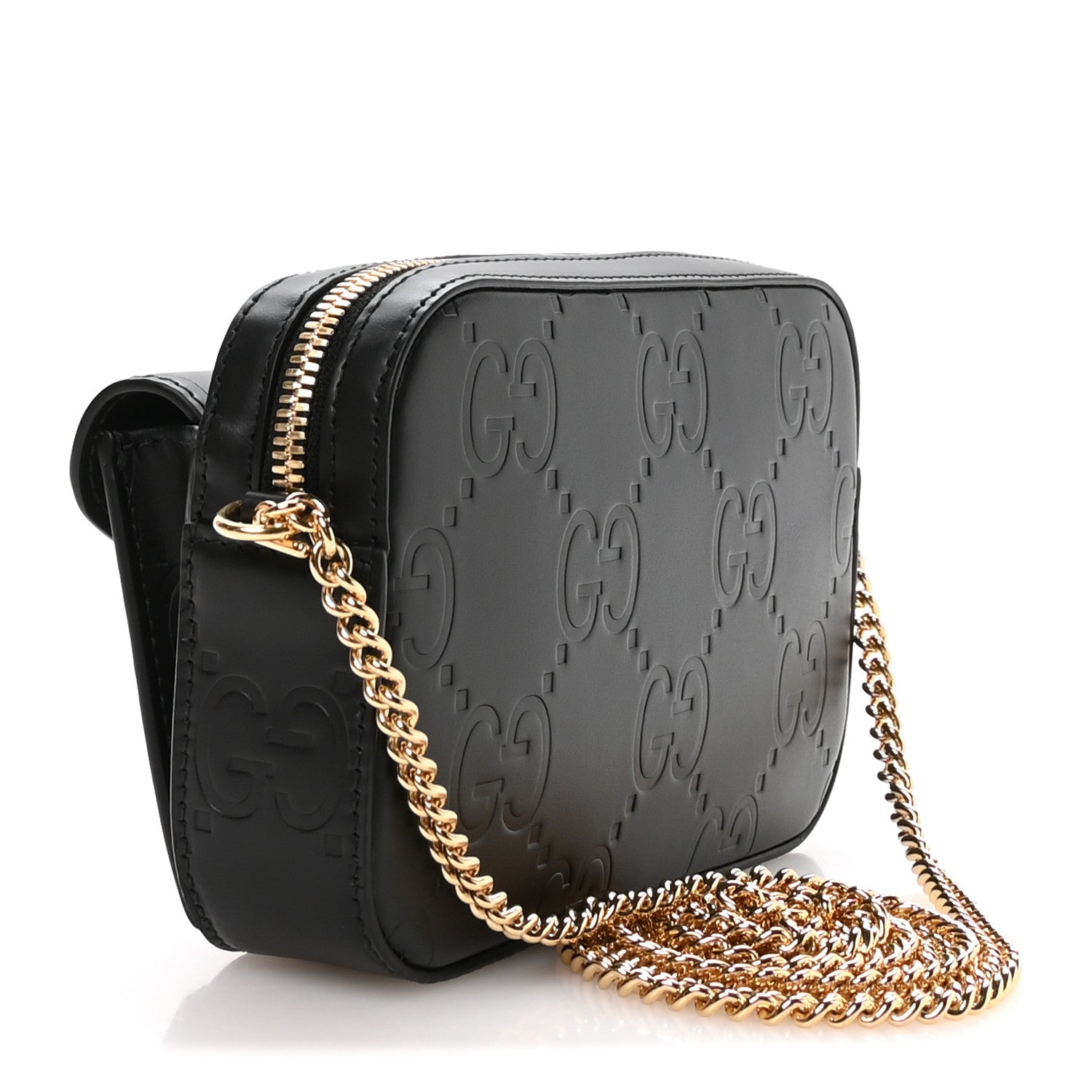 Gucci Calfskin GG Super Mini Debossed Chain Wallet Black 3 of 11