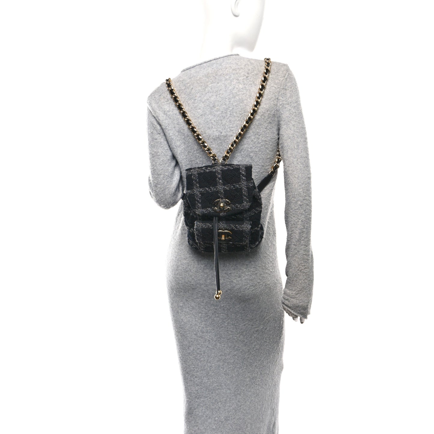 Wool Tweed Elegant Backpack Black Grey