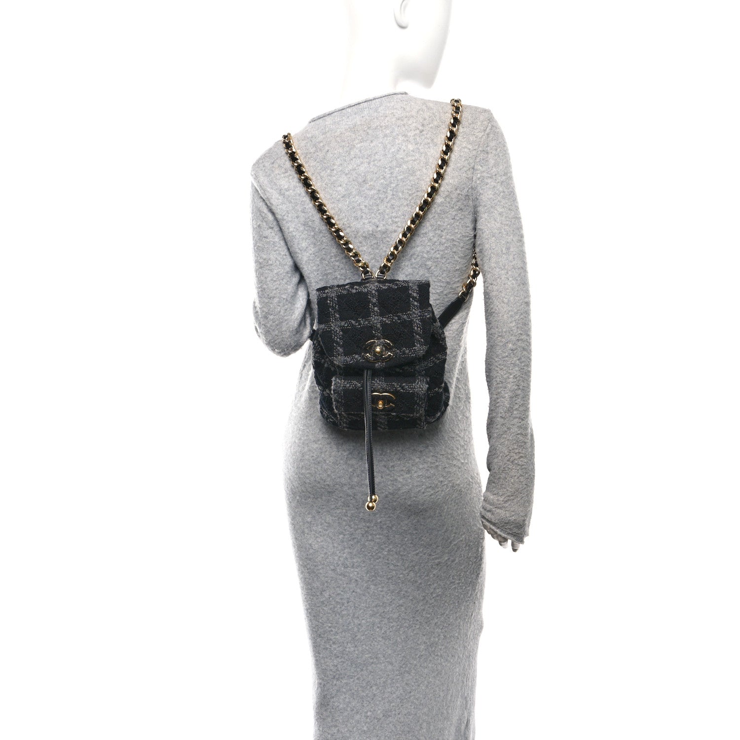 Chanel Wool Tweed Elegant Backpack Black Grey 2 of 11