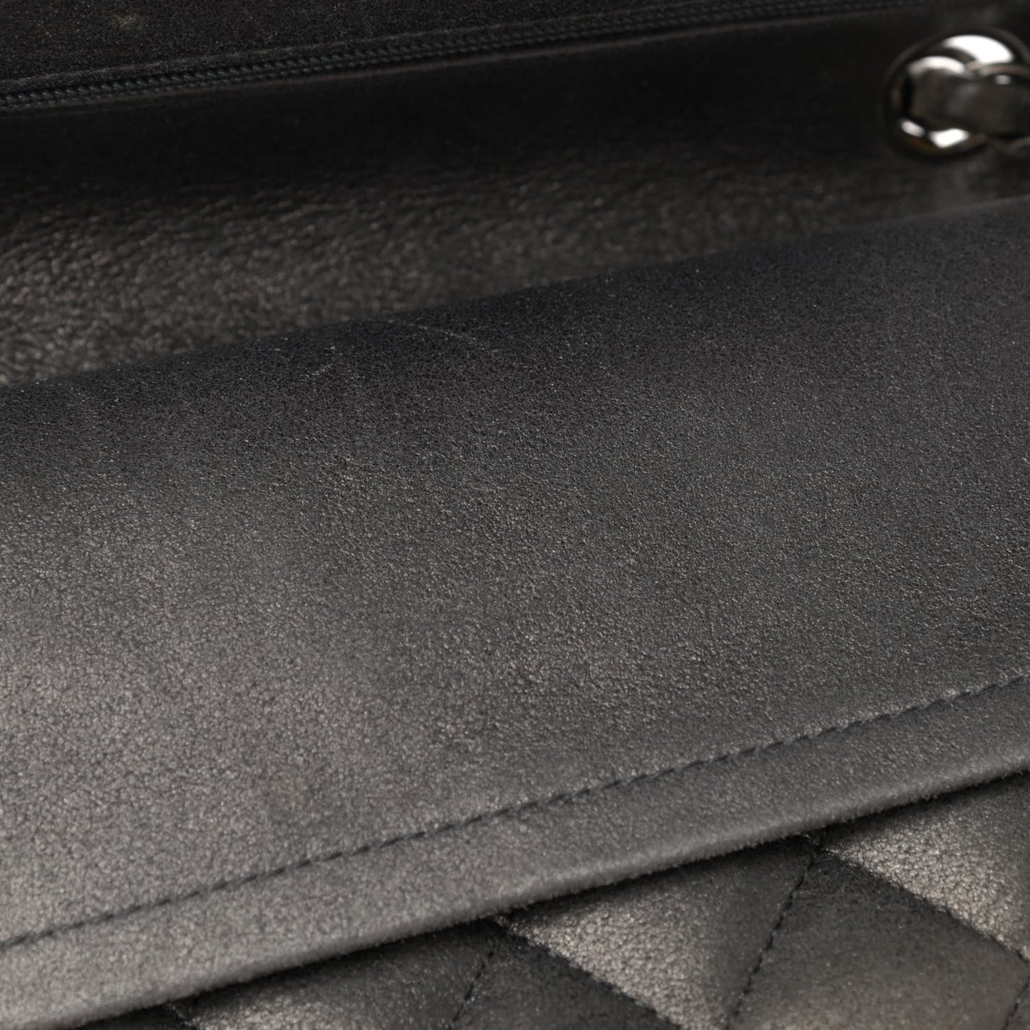 Metallic Lambskin Quilted Medium Double Flap Pewter