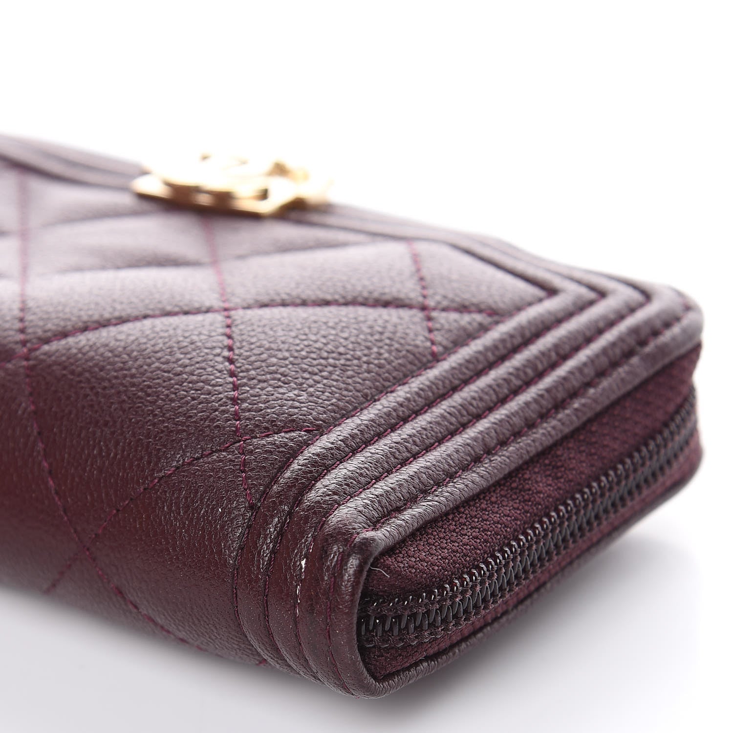 Chanel Caviar Quilted Small Boy Zip Around Wallet Dark Purple 10 of 15