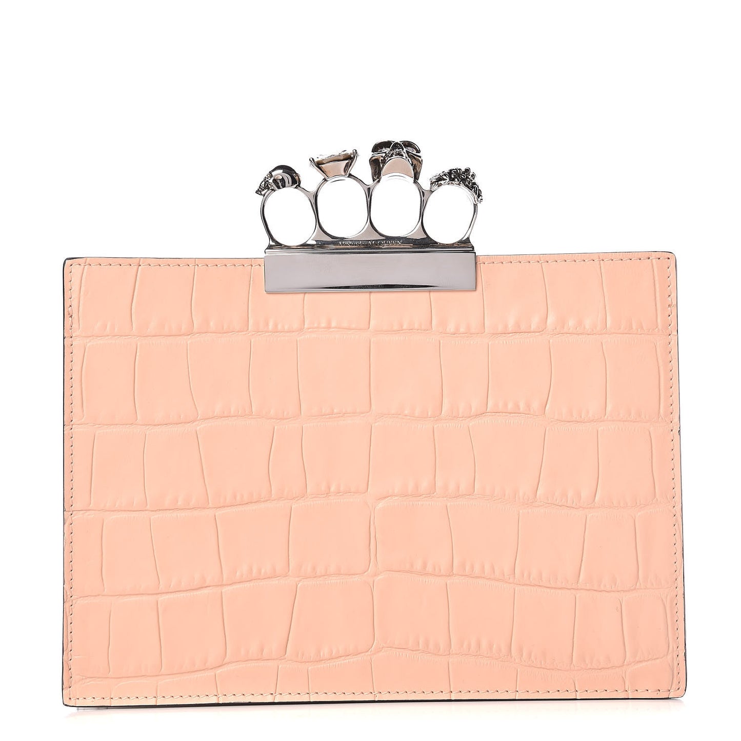 Calfskin Crocodile Embossed Knuckle Clutch Colurie Ivory