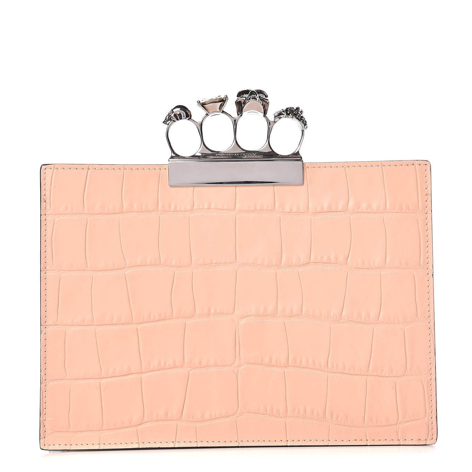 Alexander McQueen Calfskin Crocodile Embossed Knuckle Clutch Colurie Ivory 1 of 9
