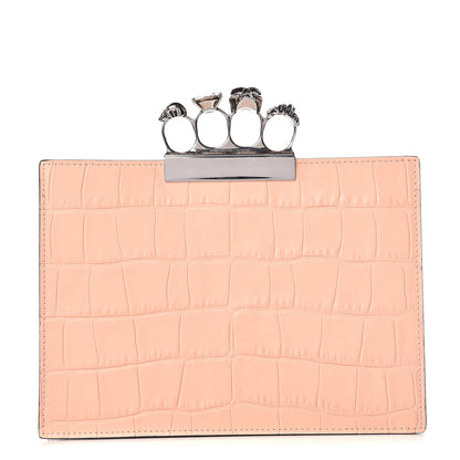 Alexander McQueen Calfskin Crocodile Embossed Knuckle Clutch Colurie Ivory 1 of 9
