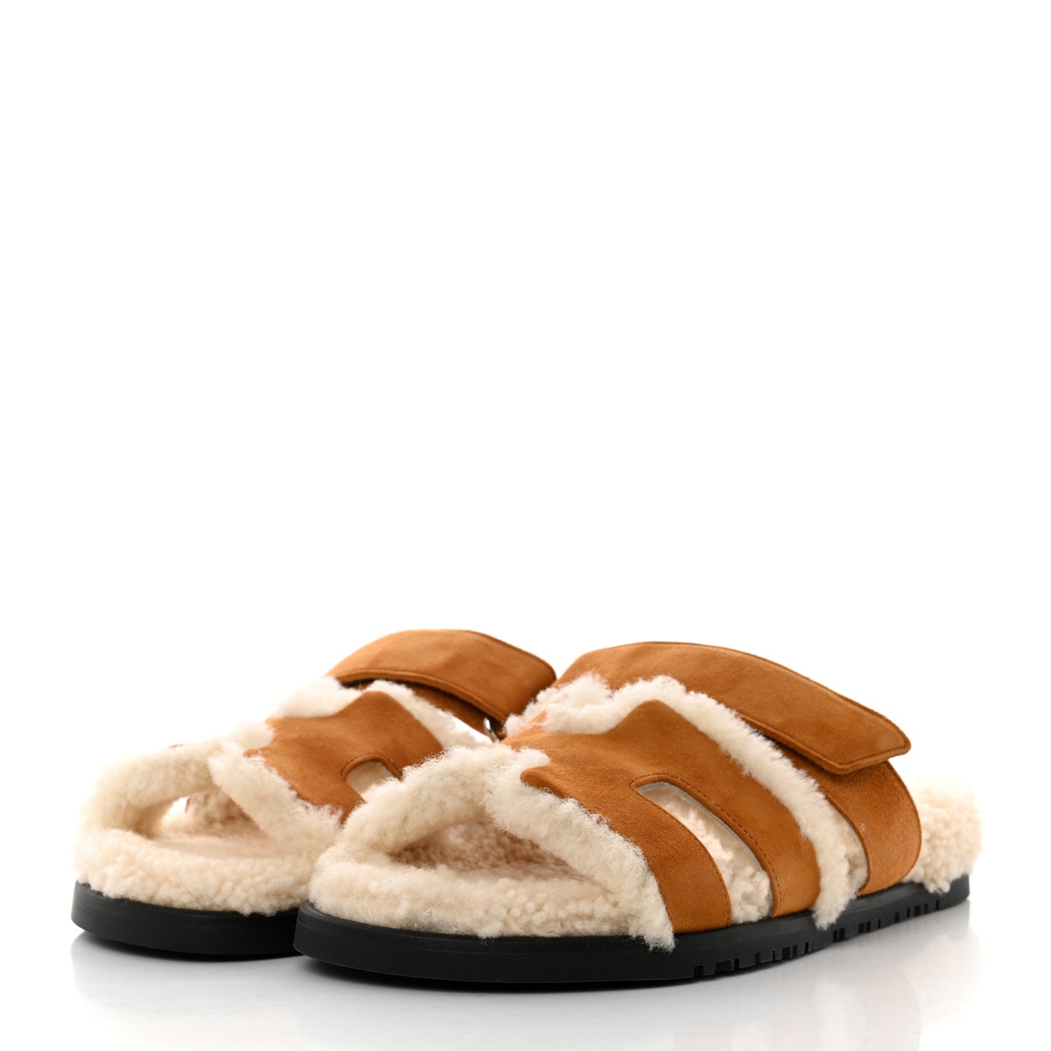 Hermes Suede Goatskin Woolskin Womens Chypre Sandals 37 Naturel Ecru 3 of 9