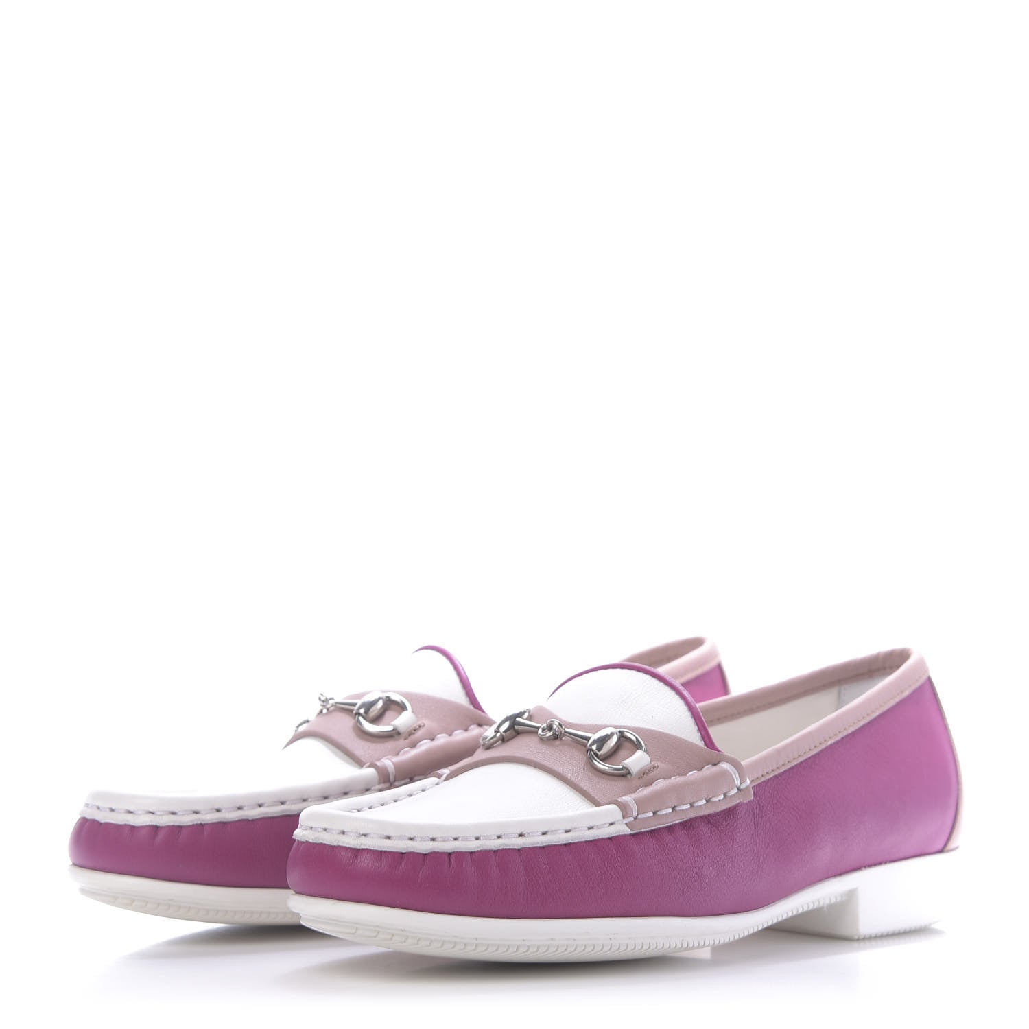 Gucci Calfskin Horsebit Multicolor Loafers 36.5 Magenta Pink White 3 of 10