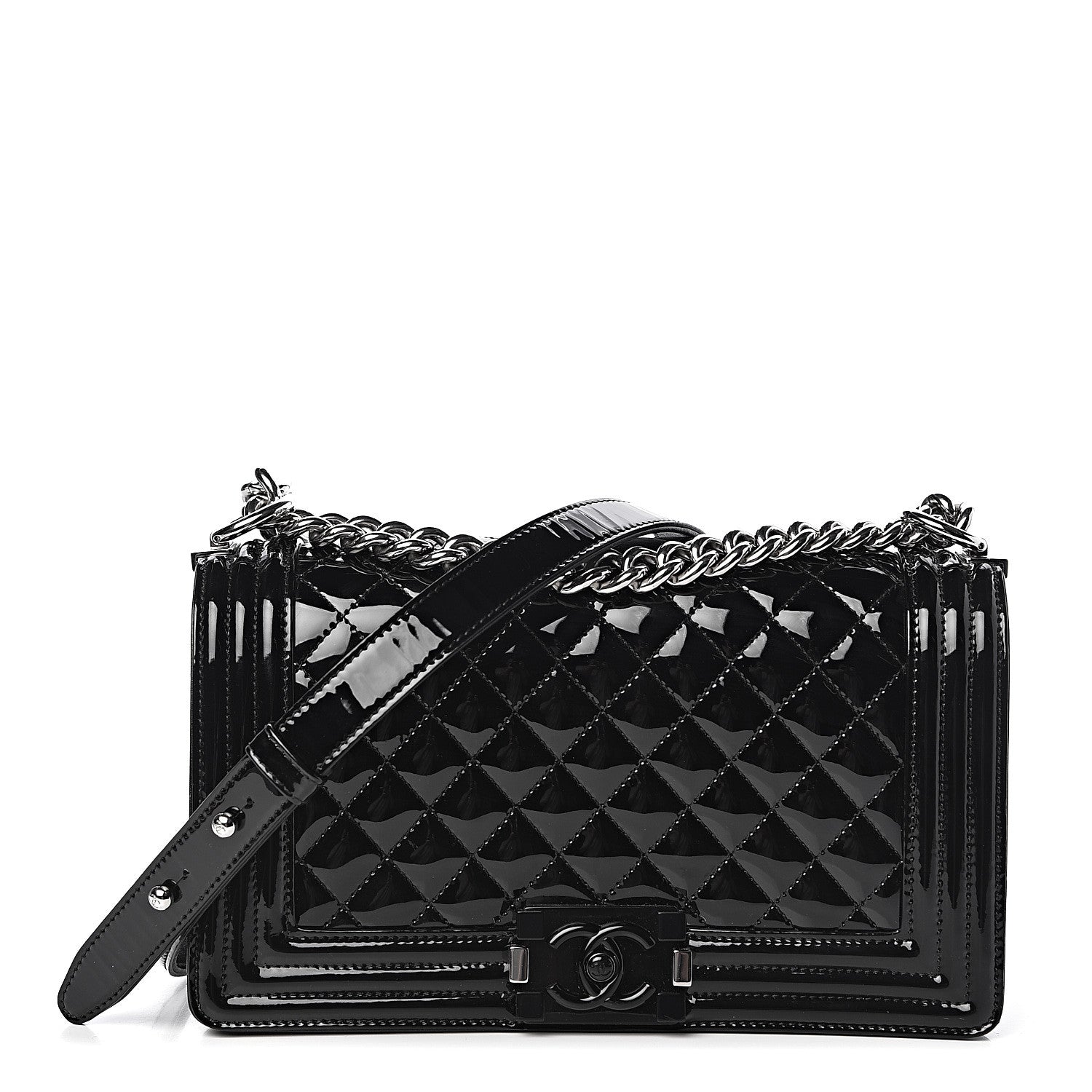 Chanel Patent Calfskin Quilted Medium Plexiglass Boy Flap Black 1 of 12