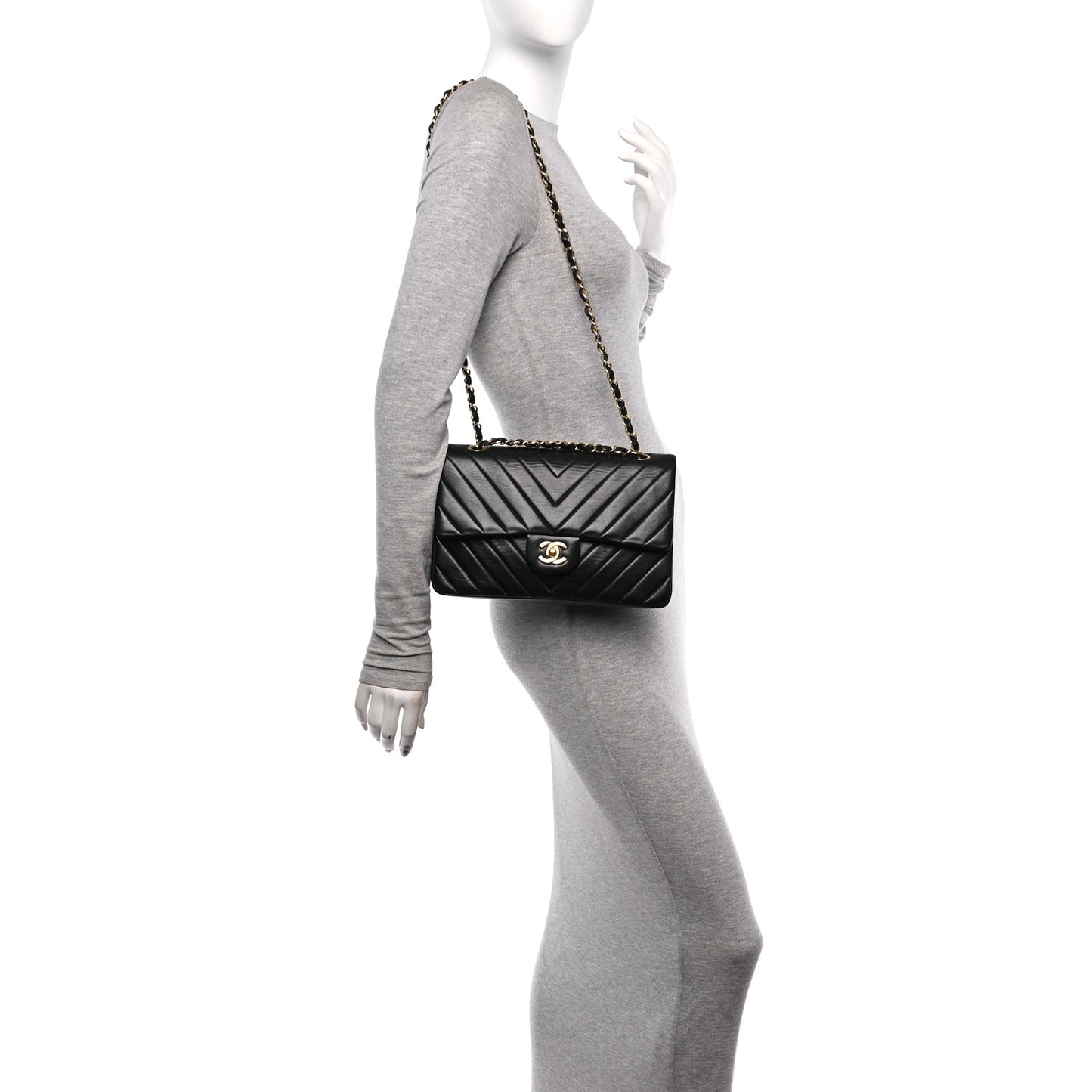 Lambskin Chevron Quilted Medium Double Flap Black