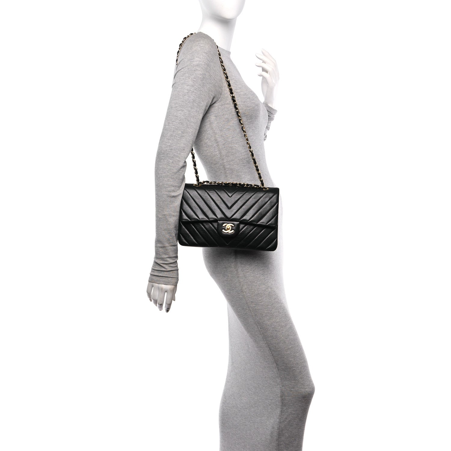 Chanel Lambskin Chevron Quilted Medium Double Flap Black 2 of 12