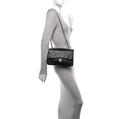 Chanel Lambskin Chevron Quilted Medium Double Flap Black 2 of 12