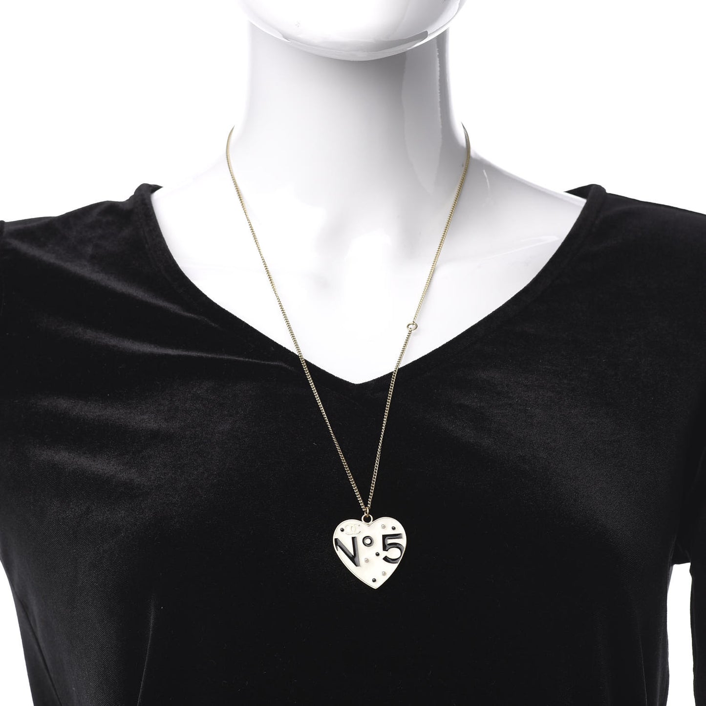 Enamel Heart No 5 CC Necklace Gold Black
