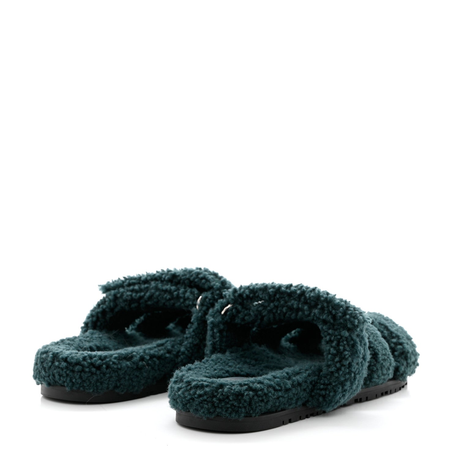 Hermes Woolskin Womens Chypre Sandals 40 Vert Anglais 4 of 9