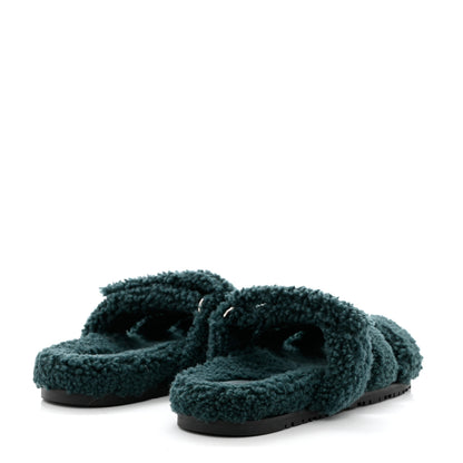 Hermes Woolskin Womens Chypre Sandals 40 Vert Anglais 4 of 9