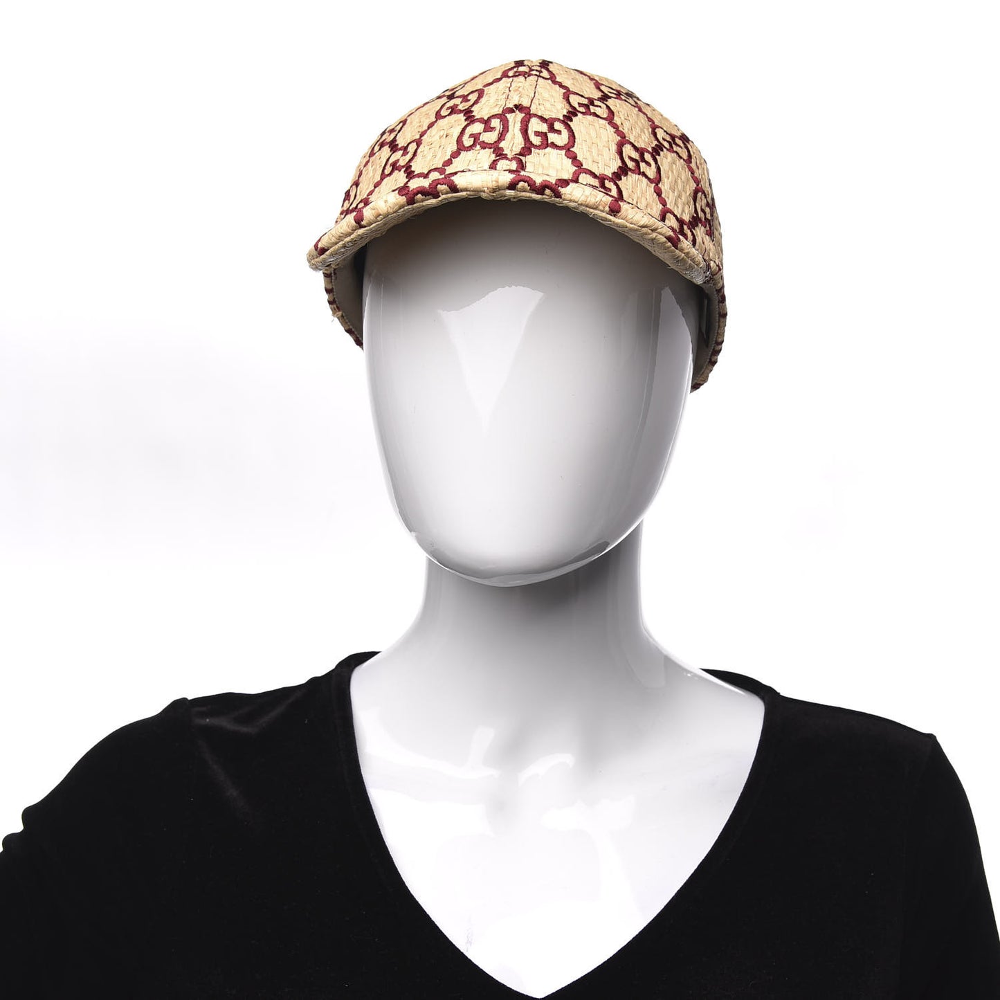 Raffia GG Monogram Elaphe Embroidered Aisha Baseball Hat M Ivory Bordeaux