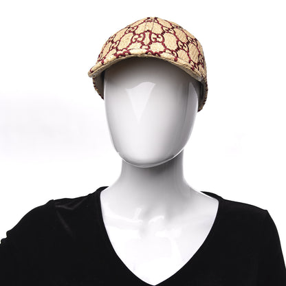 Gucci Raffia GG Monogram Elaphe Embroidered Aisha Baseball Hat M Ivory Bordeaux 2 of 7