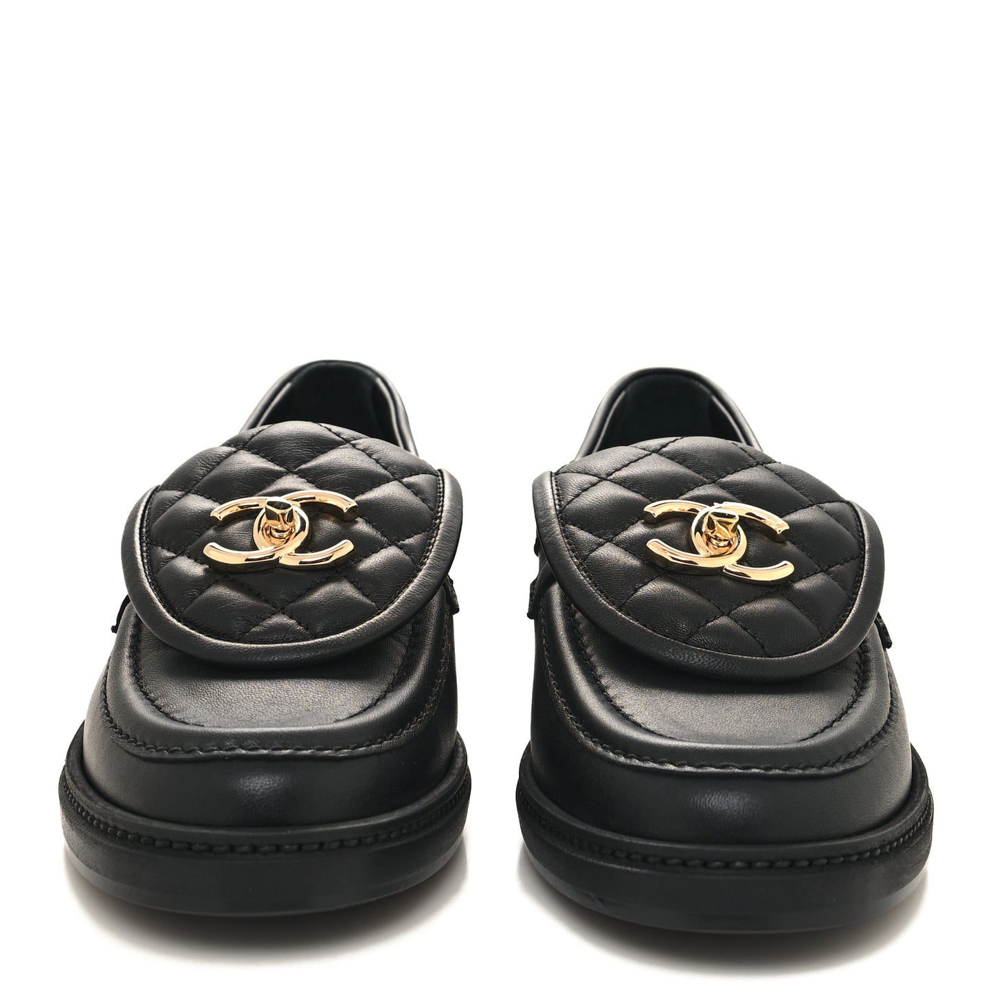 Lambskin Quilted CC Turnlock Loafers 37.5 Black