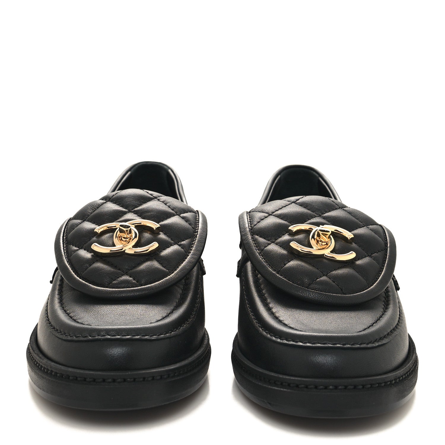 Chanel Lambskin Quilted CC Turnlock Loafers 37.5 Black 2 of 9