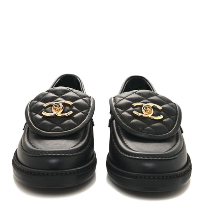 Chanel Lambskin Quilted CC Turnlock Loafers 37.5 Black 2 of 9