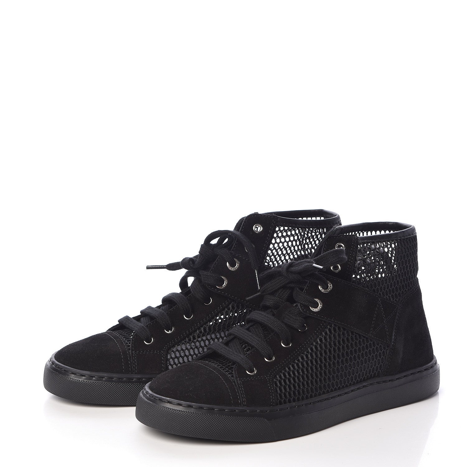 Chanel Mesh Suede High Top Sneakers 35.5 Black 3 of 7