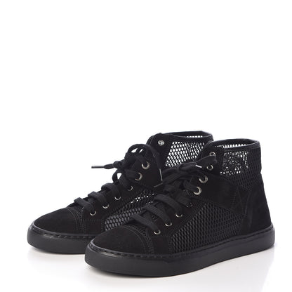 Chanel Mesh Suede High Top Sneakers 35.5 Black 3 of 7