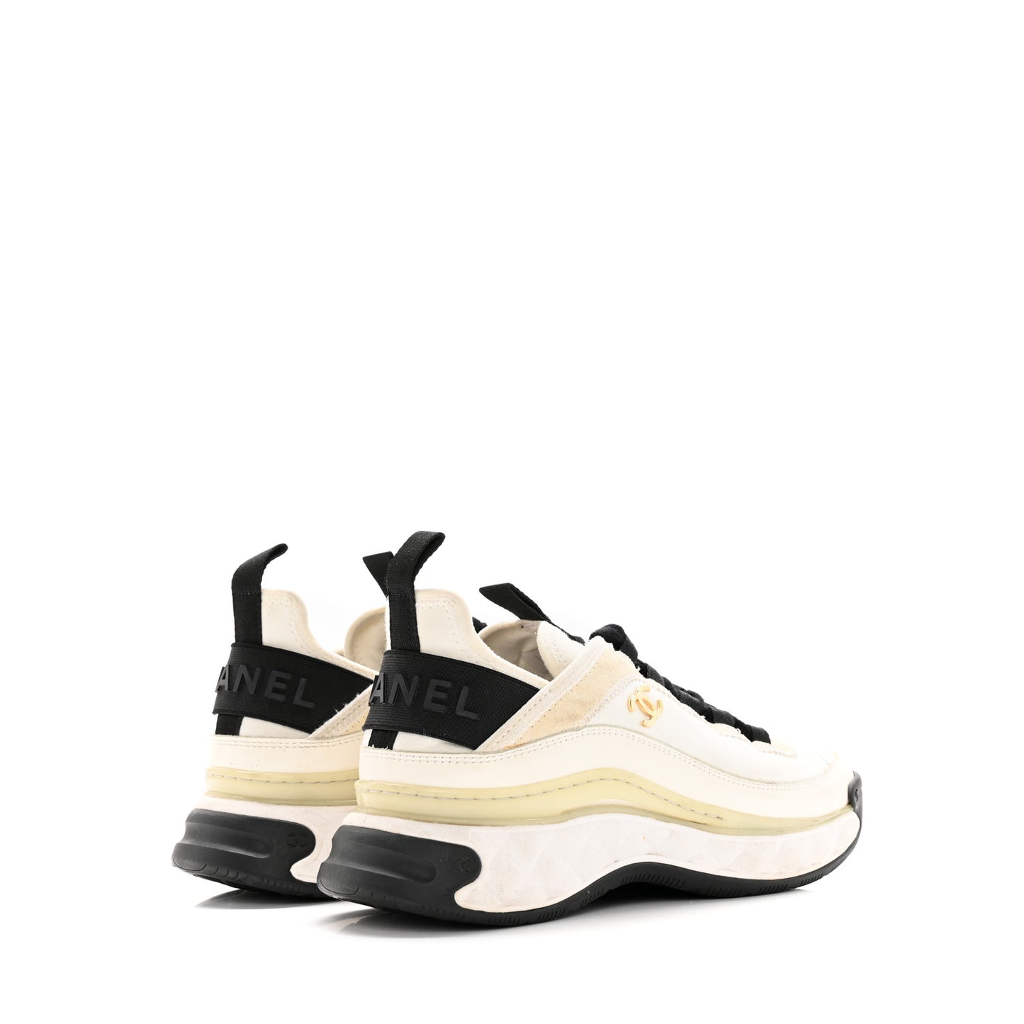 Velvet Calfskin Mixed Fibers CC Sneakers 36 Ivory Black