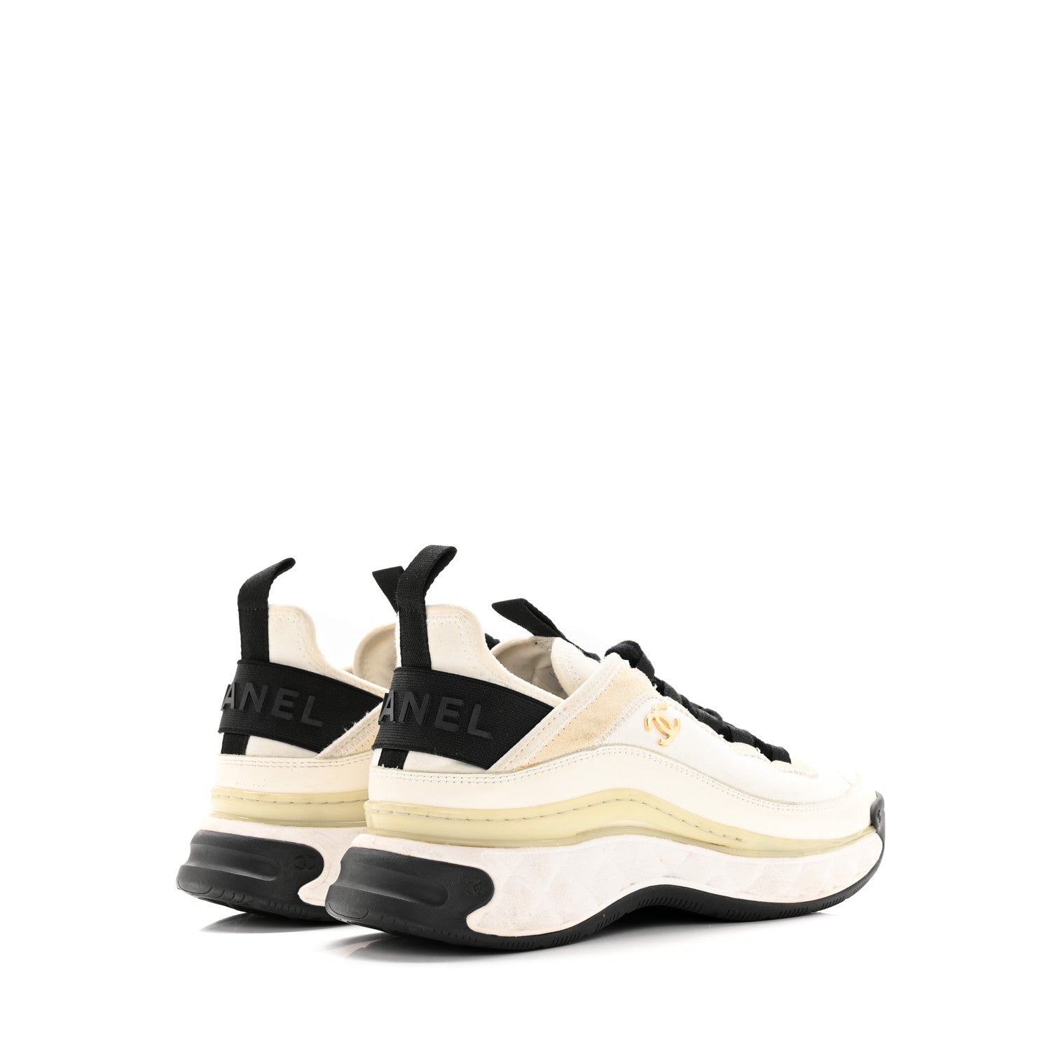 Chanel Velvet Calfskin Mixed Fibers CC Sneakers 36 Ivory Black 4 of 22