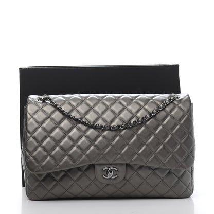 Chanel Metallic Calfskin Quilted Small XXL Travel Flap Bag Dark Silver 11 of 11