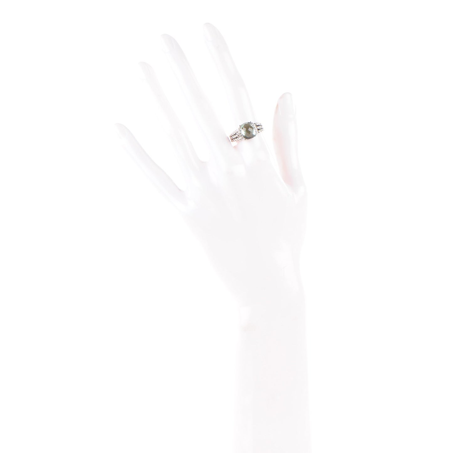 Sterling Silver Diamond Prasiolite 10mm Petite Wheaton Ring