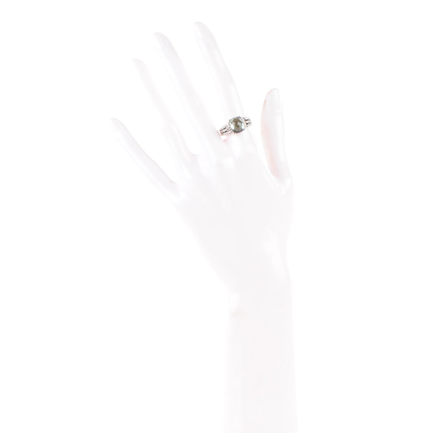 David Yurman Sterling Silver Diamond Prasiolite 10mm Petite Wheaton Ring 2 of 6
