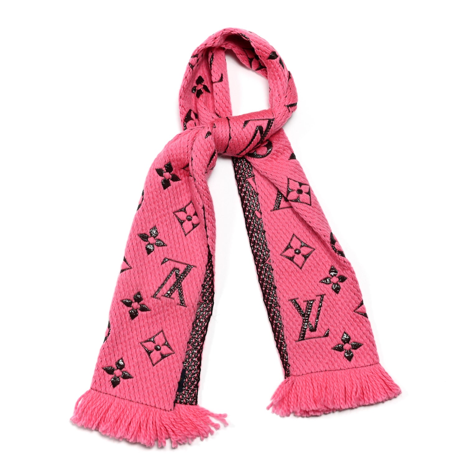 Louis Vuitton Wool Silk Logomania Shine Scarf Rose Pop 1 of 3