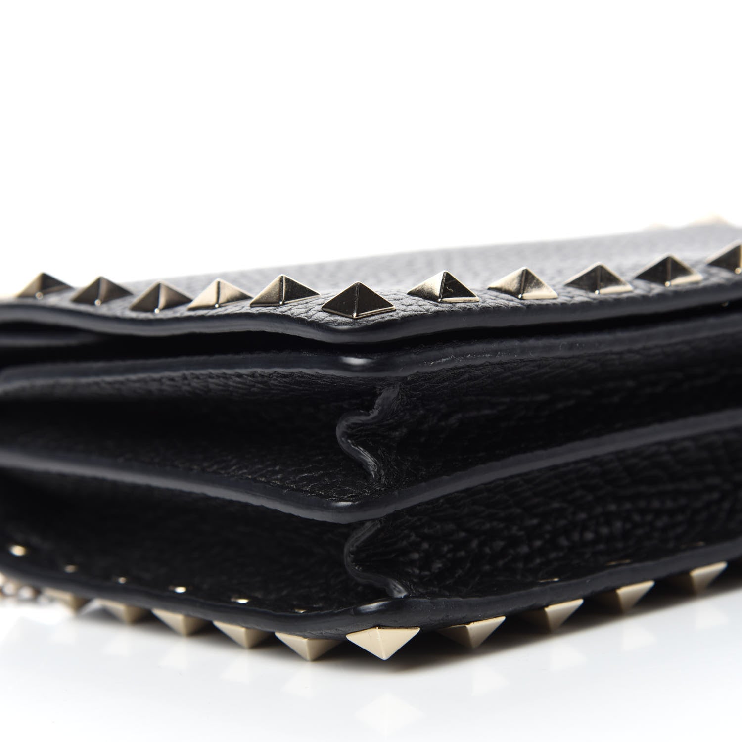 Valentino Garavani Pebbled Calfskin Rockstud Wallet on Chain Black 6 of 11