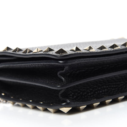 Valentino Garavani Pebbled Calfskin Rockstud Wallet on Chain Black 6 of 11