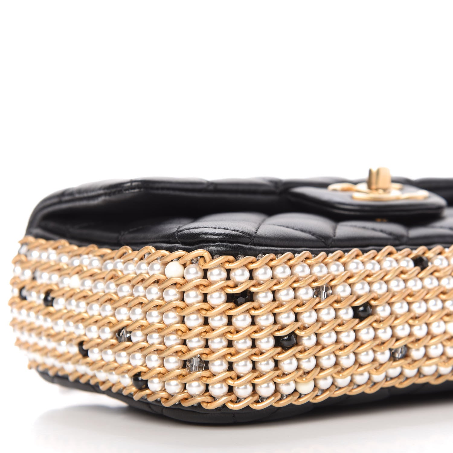 Chanel Lambskin Quilted Mini River of Pearls Flap Bag Black 6 of 10