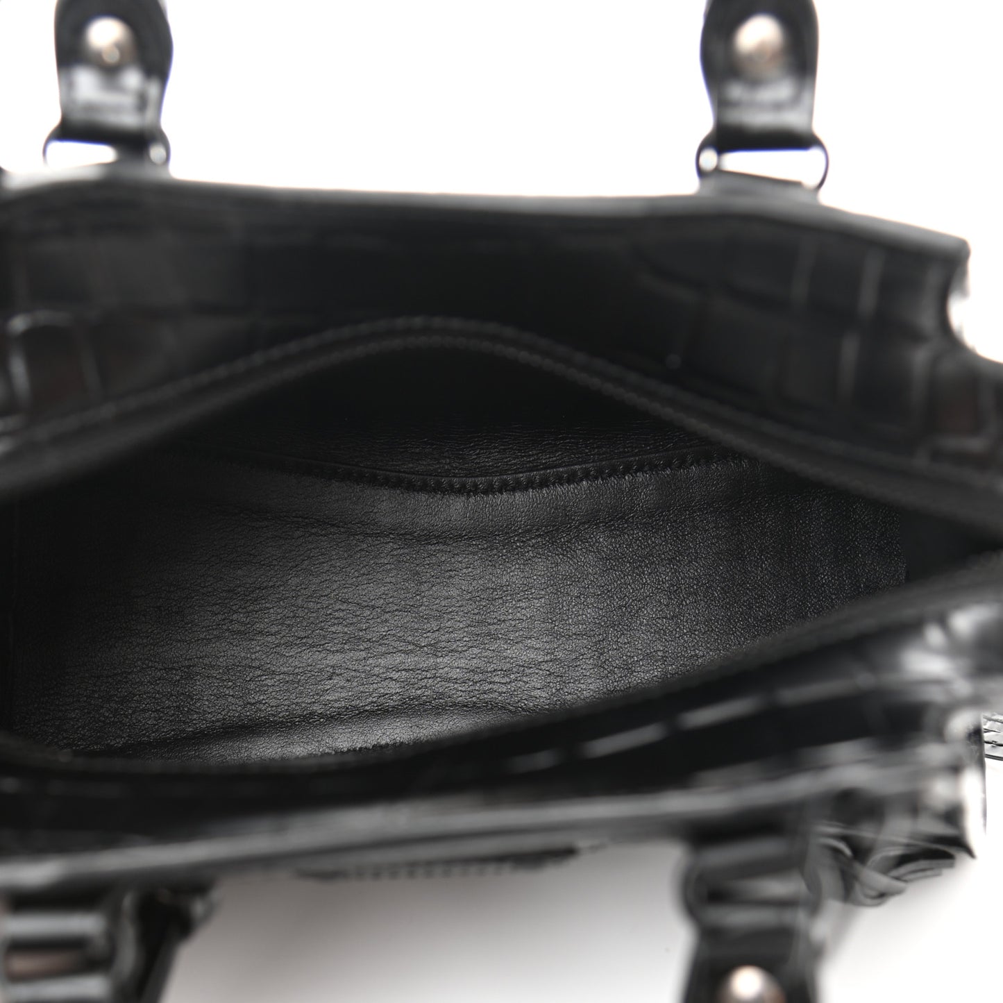 Semi Shiny Calfskin Crocodile Embossed Neo Classic Black Hardware Mini City Black
