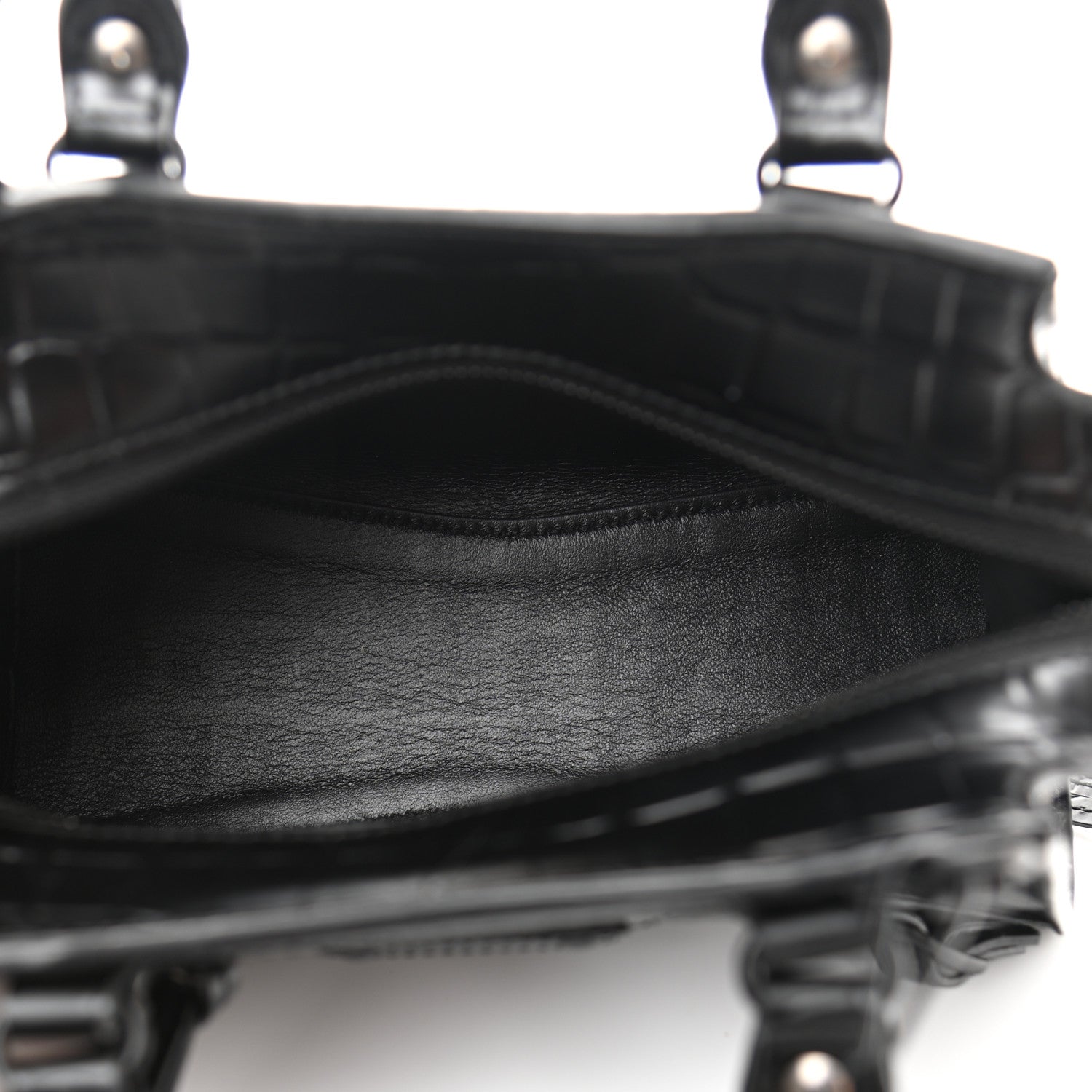 Balenciaga Semi Shiny Calfskin Crocodile Embossed Neo Classic Black Hardware Mini City Black 5 of 11